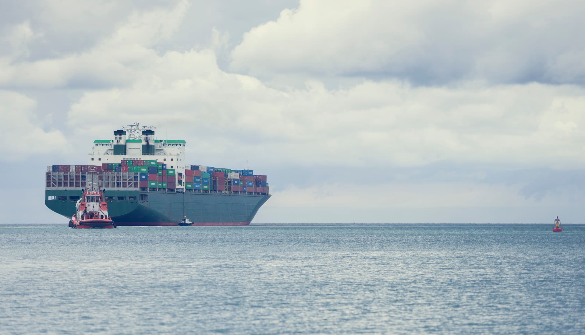 Container vessel under way in open sea